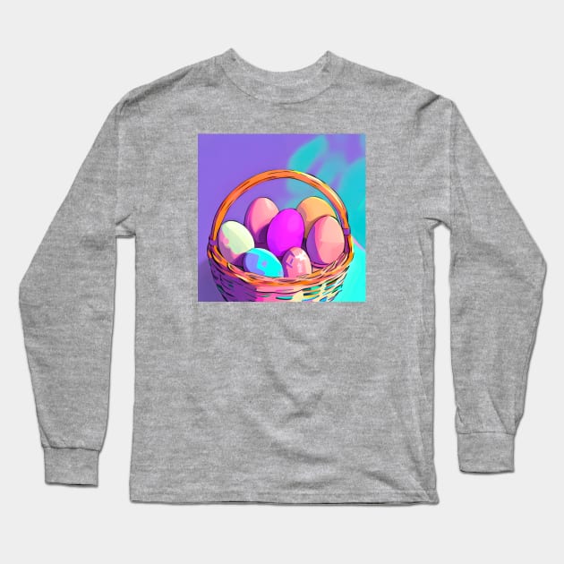 Easter Eggs Digital Portrait (MD23ETR018b) Long Sleeve T-Shirt by Maikell Designs